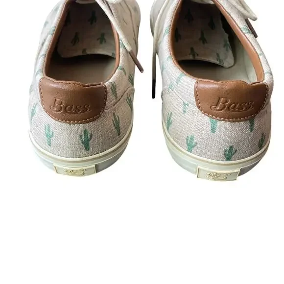 GH BASS & CO Cactus Print Canvas Sneakers Womens Sz 9 Tan Green Western - Picture 6 of 10